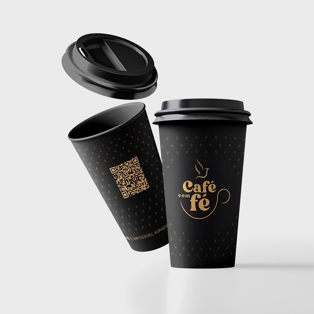 Copo com Tampa Café com Fé cor Preto